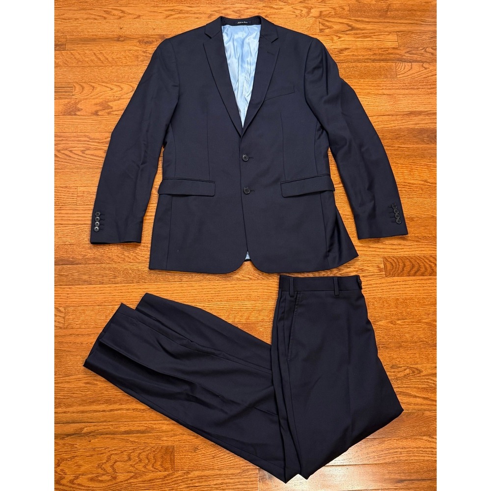 Charles Tyrwhitt Suit Men 40L Slim Fit Navy Wool Super 110s Pants Fit (36x33)